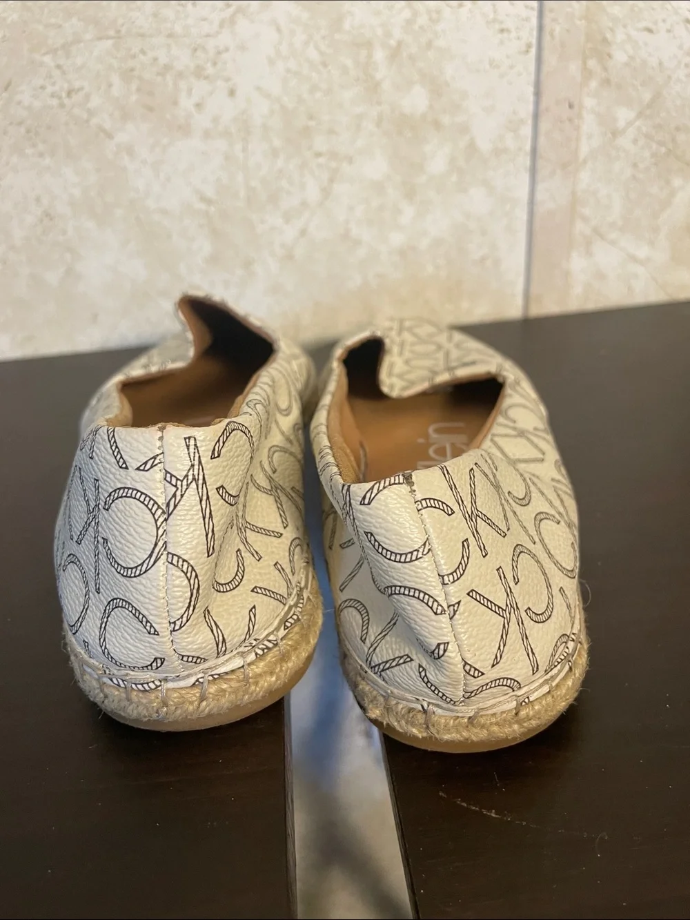 Calvin Klein Cream & Black Logo Espadrille Flats - Women's